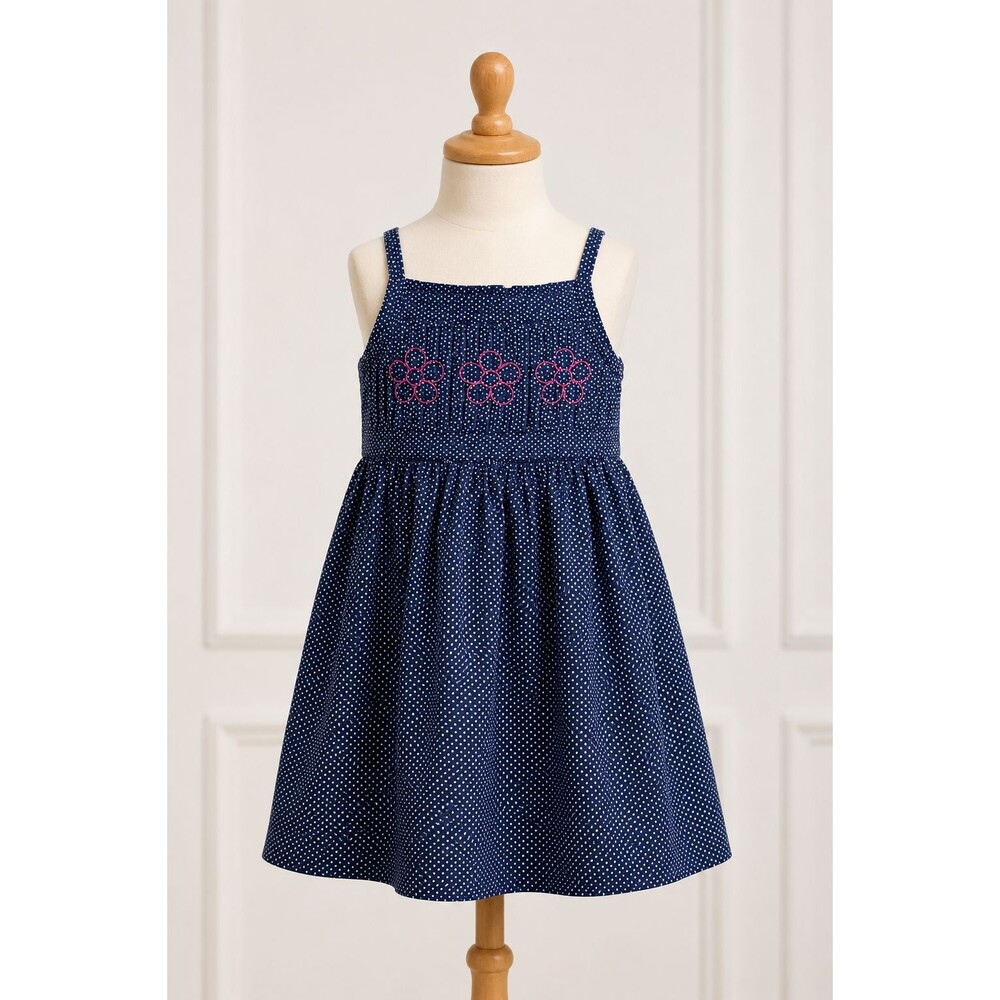 Gap Girls Navy Polka Dot Floral Embroidered Sundress Spaghetti Strap Size 5